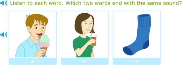 IXL | Which two words end with the same sound? | Kindergarten language arts