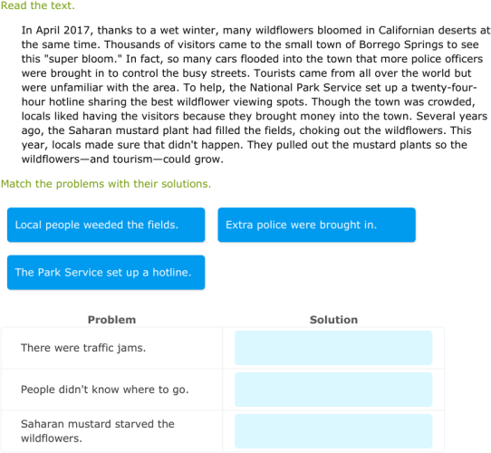 IXL | Match problems with their solutions | 6th grade language arts