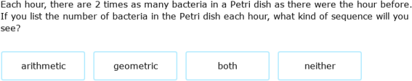 IXL | Identify arithmetic and geometric sequences | 6th grade math