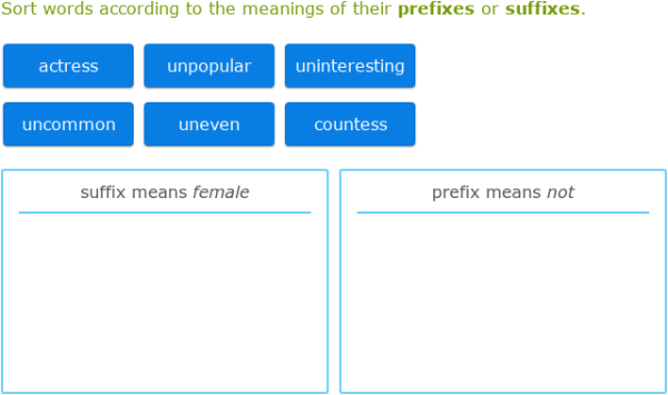Ixl Sort Words With Shared Prefixes And Suffixes By Meaning 4th Grade Language Arts