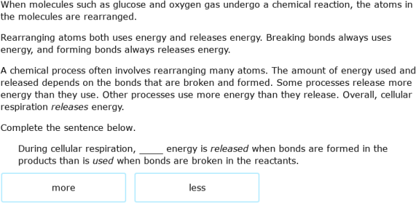 IXL | Understanding the chemistry of cellular respiration | 8th grade