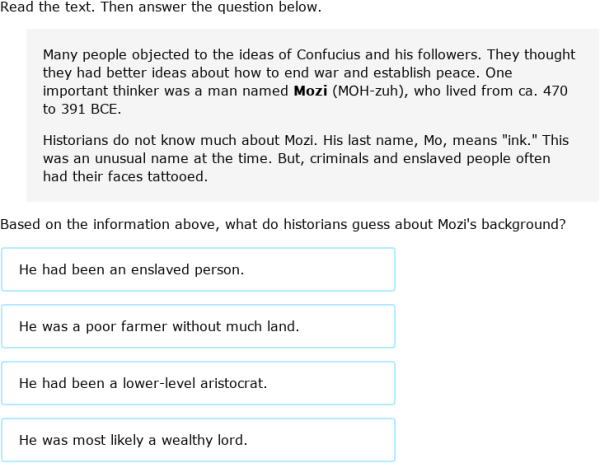 IXL | Early Chinese thought | 6th grade social studies