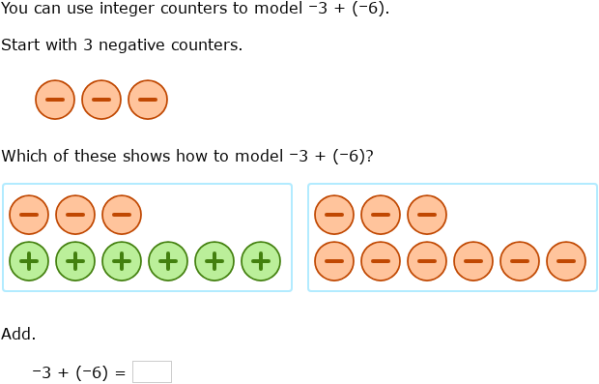 IXL | Add integers with the same sign using counters | 6th grade math