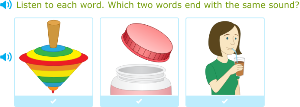 IXL | Which two words end with the same sound? | Pre-K language arts