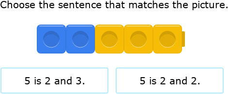 IXL | Take apart numbers using cubes - sums up to 5 | Kindergarten math