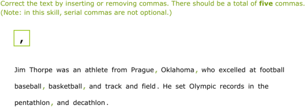 IXL | Commas with series, dates, and places | 12th grade language arts