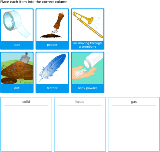 IXL Identify and sort solids, liquids, and gases 4th grade science