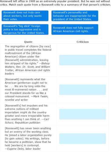 IXL - The presidency of Theodore Roosevelt (U.S. History practice)