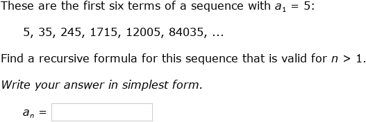 IXL - Write a recursive formula: geometric sequences (Algebra 1 practice)