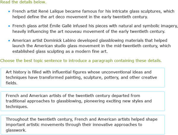 IXL | Choose the topic sentence that best captures the central idea ...