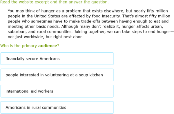 IXL | Identify audience and purpose | 7th grade language arts