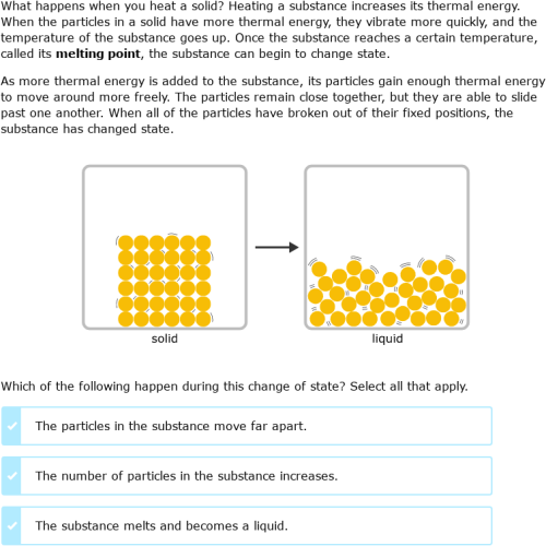 IXL | Particle motion and changes of state | 8th grade science