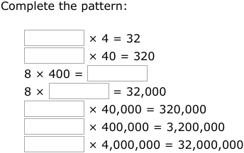 IXL | Multiplication patterns over increasing place values | 5th grade math