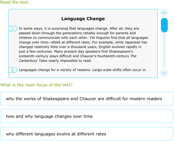 IXL | Analyze the development of informational passages: set 1 | 9th